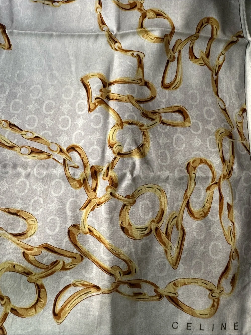 Celine Paris Vintage Gold Chain Monogram Square Scarf 19x19